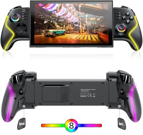 Switch 2 Handheld Controller, One-Piece Retractable Control for Nintendo 2/1, Hall Effect Joystick, Adjustable Turbo & Dual Vibration, 6-Axis Gyro, Programmable Switch 2 Controller with RGB Light