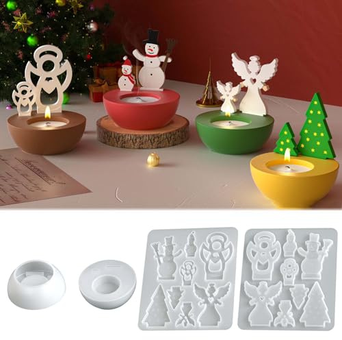 Silikonformen Gießformen Kerzenhalter, FORMVERSITY Silikonform Weihnachten Gießformen Einschieber, Kerzenhalter Gießform, Silikonform Engel Tannenbaum Schneemann, Gipsformen zum Gießen für Stabkerzen