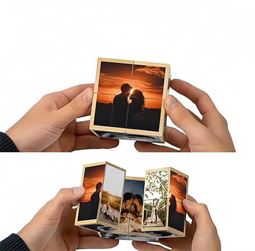 Drawelry Personalisierte Fotowürfel mit 9 Bild Drucken Cube Würfel Fotoalben Faltbare Fotos Zauberwürfel für Familie Freund Gedenk Hochzeit Reisen Eltern-Kinder Haustier Fotodruck Fotorahmen Album (G)