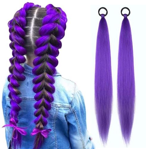 2 Stück Pre Stretched Braiding Haare, 70 cm Lila Kunsthaar Zum Einflechten, Haare Zum Einflechten, Lila Haarsträhnen für Braids Extensions, Geflochtenes Zopf Haarteil für Halloween und Cosplay