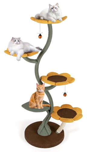 COSTWAY Klösträd stort, 175 cm, katträd med 5 blomformade och bladformade plattformar, klösstolpar, leksaker, klätterträd med metallram, kattmöbler, klösträd för katter, Grön