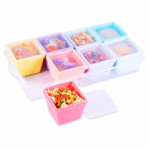 MICEBAY Silikon Gefriertablett mit Deckel,BPA-Freie Eiswürfelform Groß,1 Tasse,Einziehbarem Boden,Einfrieren Behälter für Lebensmittel, Stapelbar,zum Einfrieren Von Suppe, Brühe, Soße,Eis