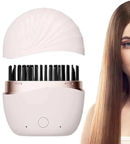 Mini Brosse Lissante - Rechargeable Sans Fil 9,5x8,5x4cm | Brosse lissante avec contrôle de température et 2 vitesses, peigne de voyage pour cheveux courts, longs, bouclés et ondulés