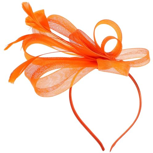 KAJNBN Fascinateur Femme Élégant en Plumage Synthétiques Orange Voile en Mesh, Facile à Porter pour Mariage et Tea Party, Accessoire Coiffure Unique et Créatif