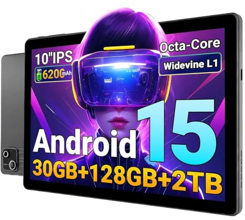 Laptok Android Tablette 10 Pouces avec 30 Go de RAM et 128 Go de ROM, Processeur octocœur, Widevine L1, Wi-FI 6 GHz/Bluetooth 5.3, Batterie de 6200 mAh, Compatible avec Le Mode Ordinateur