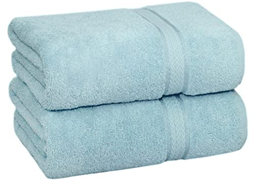 COTTON CRAFT Ultra Soft Bath Sheets - 2 Pack - 35 x 70 - Absorbent Quick Dry Everyday Luxury Hotel Bathroom Spa Gym Shower Beach Pool Travel Dorm - 100% Cotton - 580 GSM - Easy Care - Light Blue