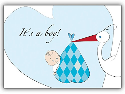 10x Tolle Geburtsanzeige oder Babykarte zur Geburt (Junge) mit Herz: It's a boy! • schöne Willkommens Grußkarte, Geburts Anzeigen Klappkarte um ihre Baby Geburt zu feiern