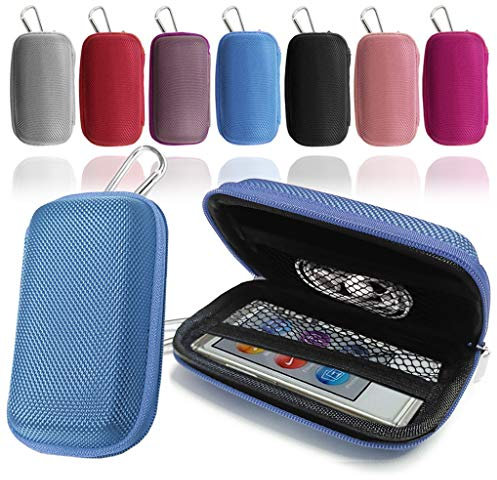 StyleBitz / beständige Blaue MP3-Player-Klapphülle inklusive Platz für Kopfhörer und Karabinerhaken für Apple iPod Nano 7te Generation inklusive Reinigungstuch