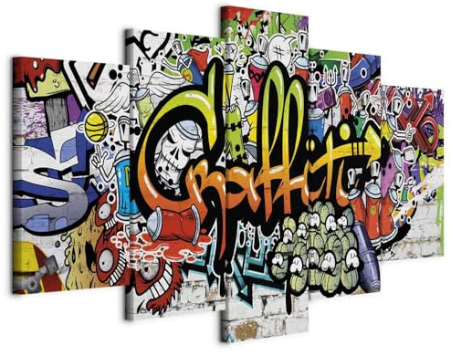 Cuadros B&D XXL - Leinwandbild Graffiti, 200x100 cm, 5-teilig, Schlafzimmer | Hochwertige Leinwand, sofort aufhängbar, ideal fürs Wohn- oder Schlafzimmer, wasserfest und lichtecht, langlebig, stilvoll