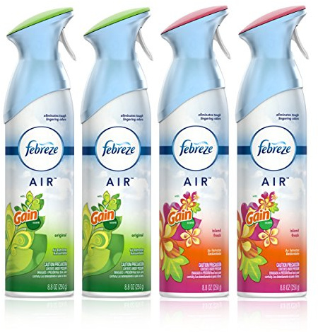 Febreze Air Freshener and Odor Eliminator Spray, Gain Original and Island Fresh Scents, 8.8oz (Pack of 4)