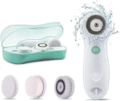TOUCHBeauty 360° Rotating, 3 in 1 Interchangeable Facial Cleansing Brush Set with Cleansing, Exfoliating and Silicone Brush | 2-Speed, Travel Case, Cordless, Waterproof
