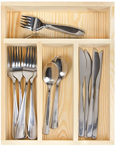 LAUBLUST Besteckkasten Holz - ca. 31 x 25 x 7 cm, 4 Besteckfächer, Massivholz Natur - Bestecklade für Schubladen