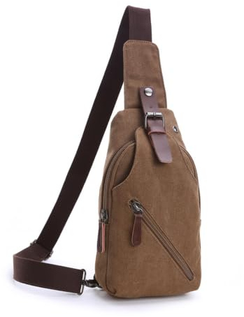 FANDARE Unisex Brusttasche Leinwand Sling Bag Crossover Rucksack Ultralight Daypacks Umhängetasche Herren Damen Crossbody Bag Schultertasche zum Hochschule Sport Reisen Joggen Hiking Camping Braun