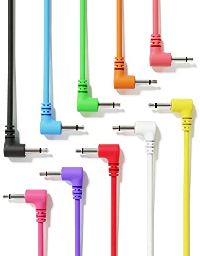 ExcelValley - Rechtwinkliger Mono Modular Patchkabel TS 3,5mm 1/8 Zoll Eurorack Synthesizer [10-Pack | 10 cm - 3,94]