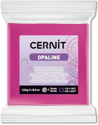 CERNIT CE0880250460C - Block Modelliermasse (Polymer) OPALINE, halb transluzent, ofenhärtend, sofort gebrauchsfähig, 250g, für DIY und Schmuck, für Einsteiger und Hobbykünstler, Magenta,1 Stück