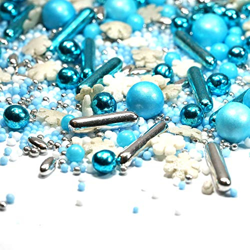 STREUSEL GLÜCK Streusel Eiszauber blau silber Mix 180g bunte Zuckerstreusel Weihnachten Zucker Deko für Plätzchen Torte Kuchen Cupcakes Muffins