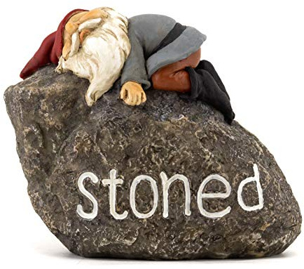 Top Collection Stoned Gnome - Hand Painted Gnome Lying Sleeping on Stone Sculpture - 4.75-Inch Adorable Funny Fantasy Collectible Figurine