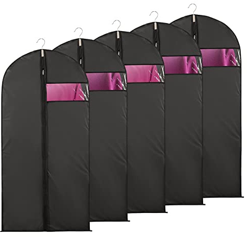 Niviy Suit Bags Garment Covers Moth Proof Clothes Covers Translucent Suit Protector with Zip Waterproof Anti-mite Breathable Garment Protectors, 5pcs 60 * 100cm (Black)