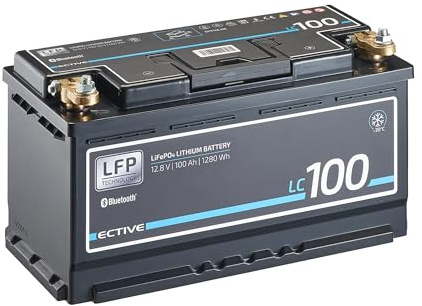 ECTIVE - LiFePO4 Lithium-Eisenphosphat Batterie LC100 LT12V 100Ah 1280Wh - Versorgungsbatterie bis -30°C mit BMS-System & Bluetoothfunktion - Aufbaubatterie für Boote, Van, Wohnwagen, Camper etc.