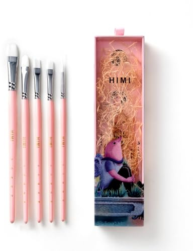 HIMI Gouache Paint Brushes Set 5 Pcs for Acrylic Oil Watercolor Face & Body Gouache Painting Nice Gift Art hobbyist, Kids & Adults (Pink,Brushes)