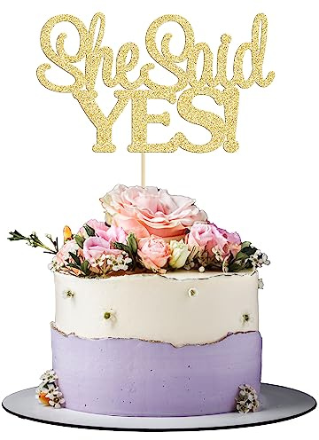 Gyufise 1Pcs Gold She Said Yes Cake Topper for Engagement Bridal Shower Wedding Shower Proposal Bachelorette Party Decorations Supplies