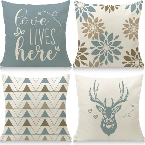 Cirzone Kissenbezug 45x45 4er Set Outdoor Kissen Leinen, Boho Deko für Deko Wohnzimmer, Garten, Balkon
