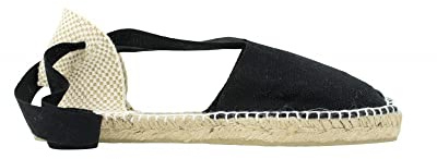 ALPARGATUS Espadrilles valenciennes plates en toile et semelle en jute (chaussures fabriquées à la main en Espagne), Noir , 35 EU