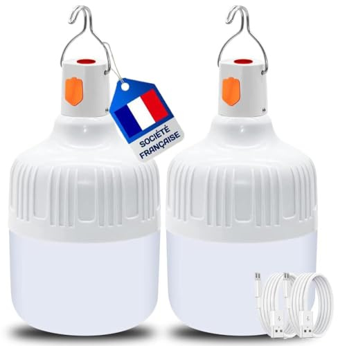 Lanterne Camping Rechargeable [Société Française] 2 Pièces Lampe 30 Watts