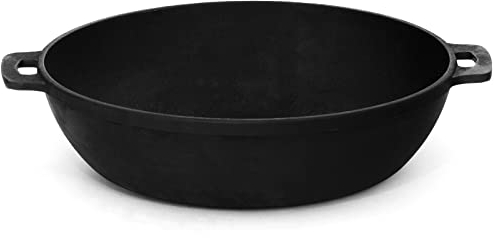 4BIG.fun Cocotte en fonte de 26 cm - Sauteuse en fonte - Poêle à induction - Convient pour barbecue à gaz, four, foyer et tous les types de plaques dont induction