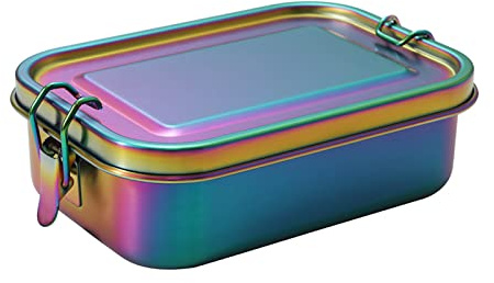 Brotdose Edelstahl,800 ml Lunchbox Brotdose Kinder mit Fächern,Brotzeitbox mit Abnehmbarem Gitter,Auslaufsicher Bento Box Lunch Box,Metall Frühstücksdose Brotbox Erwachsene für Arbeit Schule-Bunt