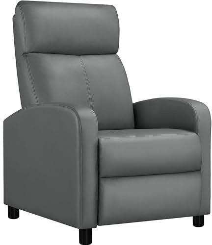 Yaheetech Sillón Relax Reclinable Manual con Reposapiés Ajustable, Butaca de Piel Sintética, Estructura Reforzada, Medidas:99x87x61,5cm, para Salón/Dormitorio, Gris