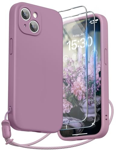 SURPHY für iPhone 15 Hülle Silikon mit Band & Displayschutzfolie | mit Kameraschutz Stoßfeste Handyhülle für iPhone 15 Case Schutzhülle 6,1 mit Erhöhter Randschutz