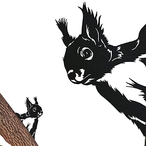 Hachera Piquet d'écureuil en métal - Décoration de jardin en fer noir - Silhouette d'animal - Résistant aux intempéries - 25 x 29 cm