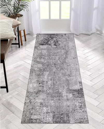 Teppich Läufer Lang Flur Küche rutschfest Waschbar Küchenläufer 110X300CM Grau Modern Teppichmatten Polyester Korridor Teppichläufer Flur Wohnzimmer Schlafzimmer Schmutzfangmatte Küchenteppich