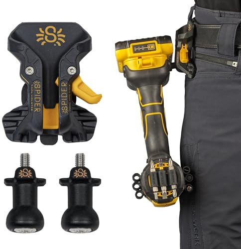 Spider Tool Holster - Pro Tool Holster + Two Driver Pins - Upgraded, Self Locking Multi Tool Holder with Ambidextrous Thumb Lock - Compatible with All Major Drill and Driver Brands