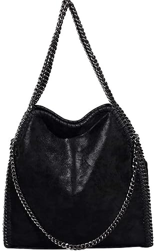 Wivmypog Tragetasche für Damen, Damen, große Umhängetasche, Handtasche, Kunstleder, Kettentasche, Umhängetasche, Messenger-Geldbörse, Taschen für Frauen, Schwarz, 40*38*12cm