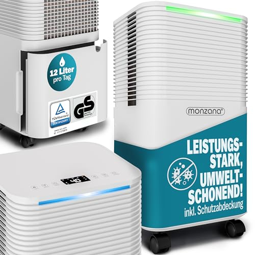 Monzana® Deumidificatore Elettrico 15-20m² 12L/Giorno Display LED Timer 24h Purificatore Aria Bagno Casa Allergici