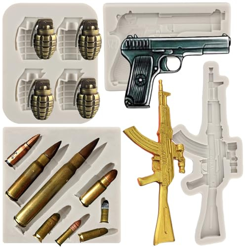 MYPRACS Gun Silicone Moulds Pistol Machine Gun Fondant Mould Set of 4