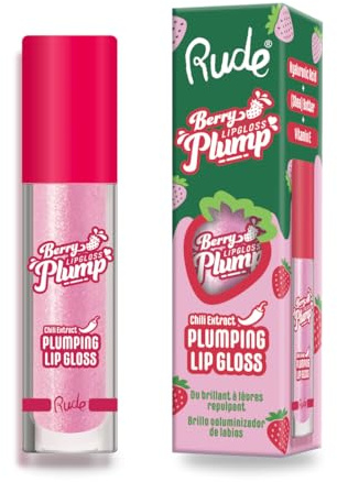 RUDE - Berry Plump Plumping Lip Gloss | Farbe Pink Sugar | Volumen verleihender Glanz mit saftigem Finish | Nicht klebende Formel | Ideal allein oder über Lippenstift, Pink Sugar, 1 ml (1 Packung)