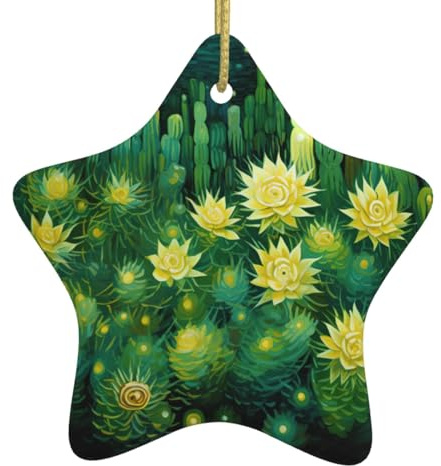 Adornos de Navidad de flores de cactus verdes, decoraciones de Navidad, adornos colgantes de árbol de Navidad, regalo festivo de cerámica en forma de estrella, regalo de recuerdo para decoraciones de