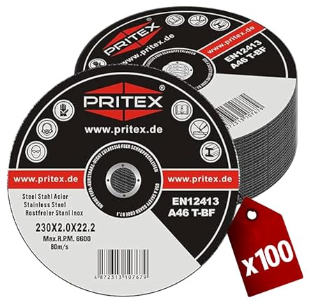 PRITEX Trennscheiben Metall 230x2.0 mm, gerade Inox Flexscheiben, 100 Stk.