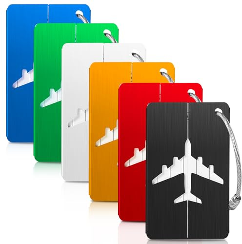 6 Piezas Etiquetas para Maletas con Tarjeta para Información Personal, 6 Colores Aluminio Identificador de Maletas, Etiqueta Maleta Viaje Avion para Equipaje, Mochilas, Bolsos