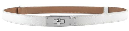 Women's Skinny Leather Belt with Adjustable Silver Turn-Lock Buckle - Ideal for Dresses, Jeans, and Coats, Black
