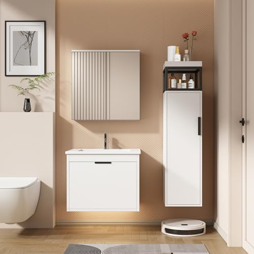 Kayan Badmöbel-Set (Komplett-Set, 3-St) Badmöbel mit Soft-Close, Spiegelschrank, Waschtisch mit Becken