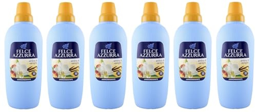 6 x Felce Azzurra Weichspüler Bernstein & Vanille, unverwechselbarer Duft, weiche Kleidungsstücke, 30 Waschgänge, 2 l