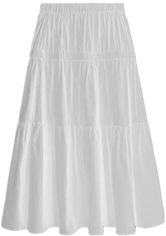 Gonna lunga da donna a pieghe in cotone e lino, maxi gonne da festa, bianco, XL