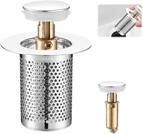 2 Stück Bodenablauf Filter aus Edelstahl, Pop Up Abflussstopfen mit Sieb, Abflusssieb Waschbecken Bodenablauffilter für Badezimmer, Badewanne und Küche, Rostfreie für Saubere Abflüsse (B-Kurzer Kern)