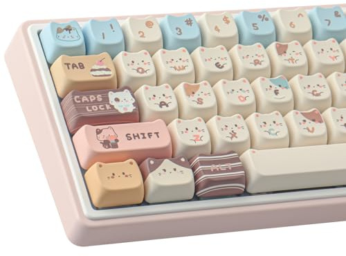 TYRIXKI PBT Keycaps 142 Keys Cute Keycaps Dye-Sublimation Sea Salt Cat Keycap Mao Profile Custom Keycap for Cherry Gateron MX Swithes Mechanical Keyboards