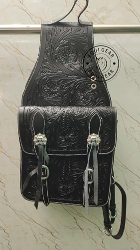 EQUIGEAR Western-Leder-Satteltasche für Pferde | Reitvergnügen Wanderritt geeignet für Reiten und Fassrennen | Satteltasche mit verstellbarem Riemen GRÖSSE: 10X10X3 SA-67