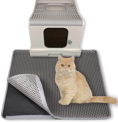 BomDa Katzenklo Matte, Katzenstreu Unterleger Waben Design Katzenklo Vorleger wasserdichte Doppelte Schichte Entwurf Bienenwabe Matte (Grau, 61x41cm)